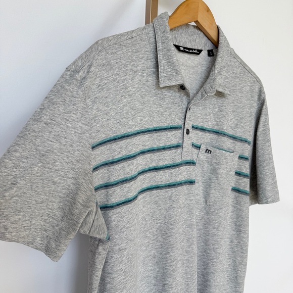 Travis Mathew Men's XL Gray Striped Golf Polo Shirt 3-Button Collared Casual - Picture 5 of 13